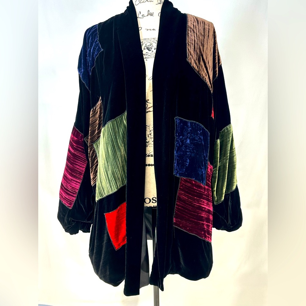 Vintage Max And Mabel Patchwork Velvet Kimono Cardigan Whimsigoth Lagenlook OS